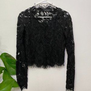 Wes Gordon Black Lace Long-sleeve Blouse